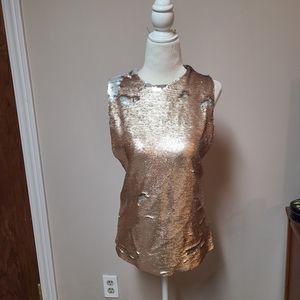 Heidi Merrick metallic gold silver sequin top designer size xs small